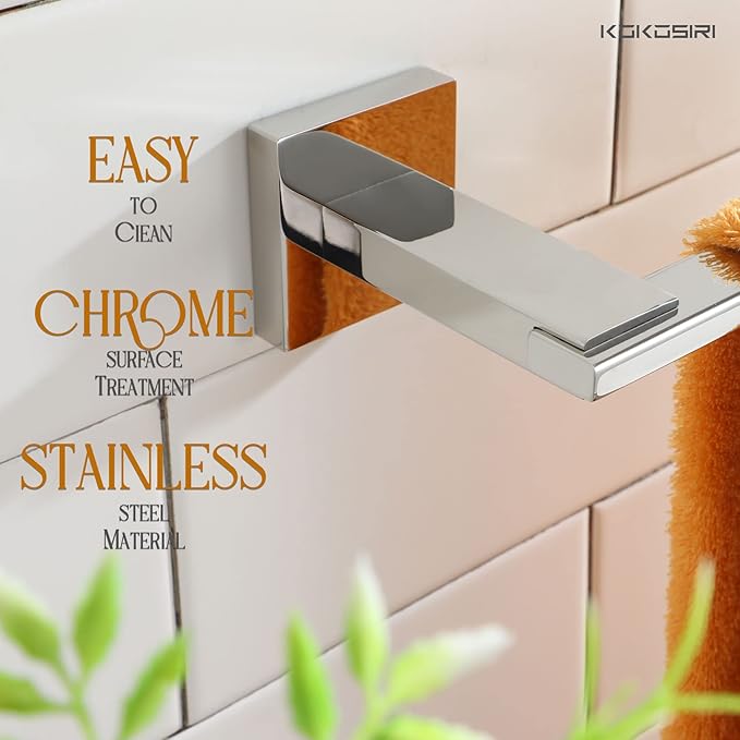 KOKOSIRI Bath Towel Bar Chrome Bathroom Hardware Towel Holder Wall Mounted for Kitchen Toilet 24 Inches Necklace Holder Polished Stainless Steel B4006CH-L24