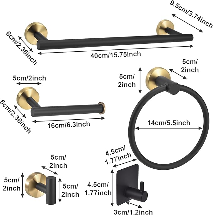 7 Pcs Bathroom Hardware Accessory Set, Stainless Steel Towel Racks for Bathroom, Black and Gold Bathroom Accessories，Modern Luxury Bathroom Towel Holder & Toilet Paper Holder