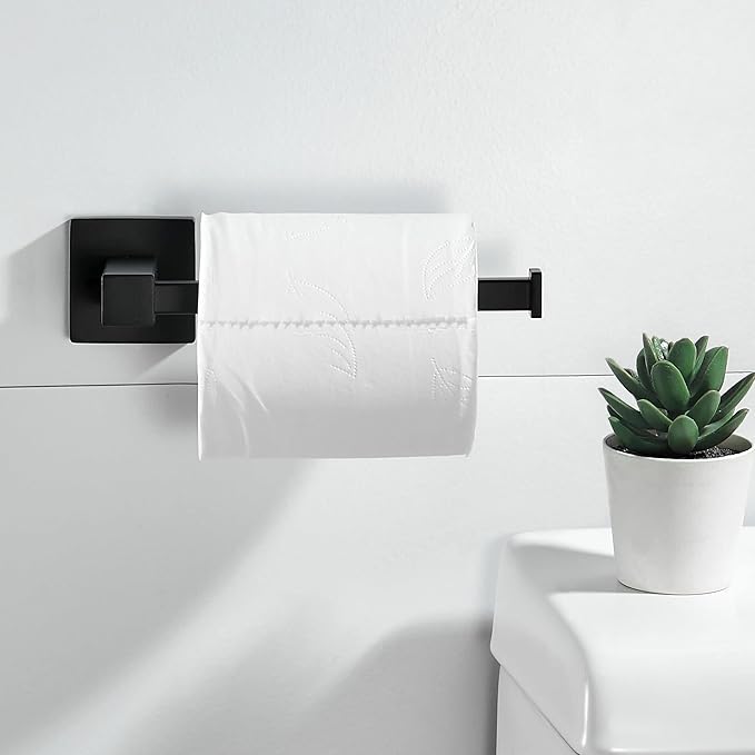 Leyden Black Toilet Paper Holder Towel Ring, Matte Bathroom Hand Towel Holder Toilet Roll Holder, Modern Bath Hardware Set Wall Mounted Stainless Steel 2 Pieces