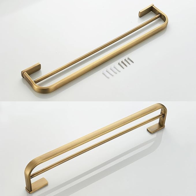 Flybath Double Towel Bar Rail Brass Antique Towel Holder Rack Wall Mounted, Brushed Brass