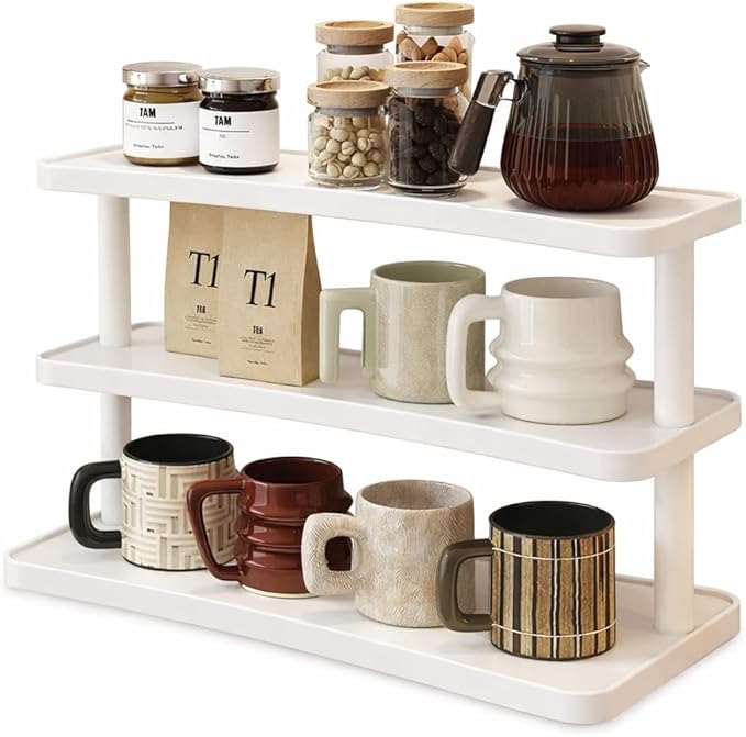 HealthEmpire 3-Tier Cosmetic Organizer Shelf for Countertop – Wooden Makeup & Skincare Storage Rack, Bathroom Vanity Display Stand for Perfume, Toiletries & Office Desk Organization (White)
