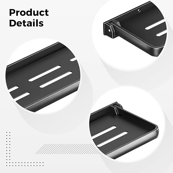 11.81 X 5 in Black Wall Mounted Folding Shelf, Aluminum Bathroom Shelf, Space-Saving, Foldable