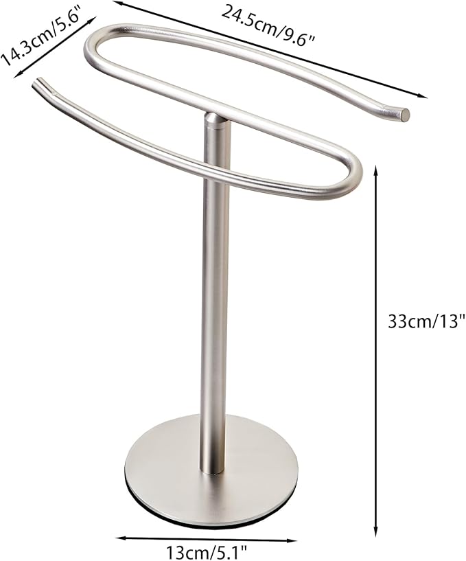 Brushed Nickel Hand Towel Holder Stand,13 Inch Free-Standing Towel Rack, SUS304 Stainless Steel Towel Bar Rack Stand, Tower Bar for Bathroom Kitchen Vanity Countertop?€?