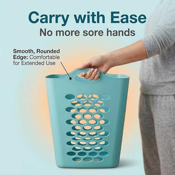 (2 Pack) 2 Bushel Square Laundry Hamper, Teal Lightweight Plastic Tall Laundry Basket with Handles, Ventilation Design for Bedroom, Bathroom, Laundry Room, College Dorm.
