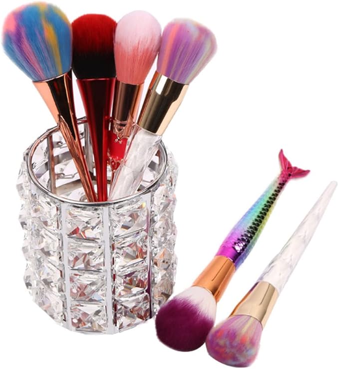 AKOAK 1 Pack Crystal Makeup Brush Holder Office Supplies Storage Rack Eyebrow Pencil/Lipstick/Pencil Makeup Container, Dressing Table, Bedroom, Office (White)