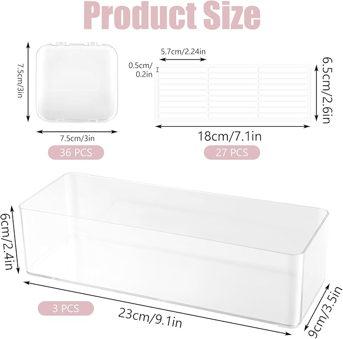 36 Pcs Press on Nail Storage Box Container All-In-One Clear 3 pcs Double Sided Tape Acrylic Display Fake Nail 3 Big Storage Box Organizer Case Artificial False Nail Boxes Packaging for Press Ons