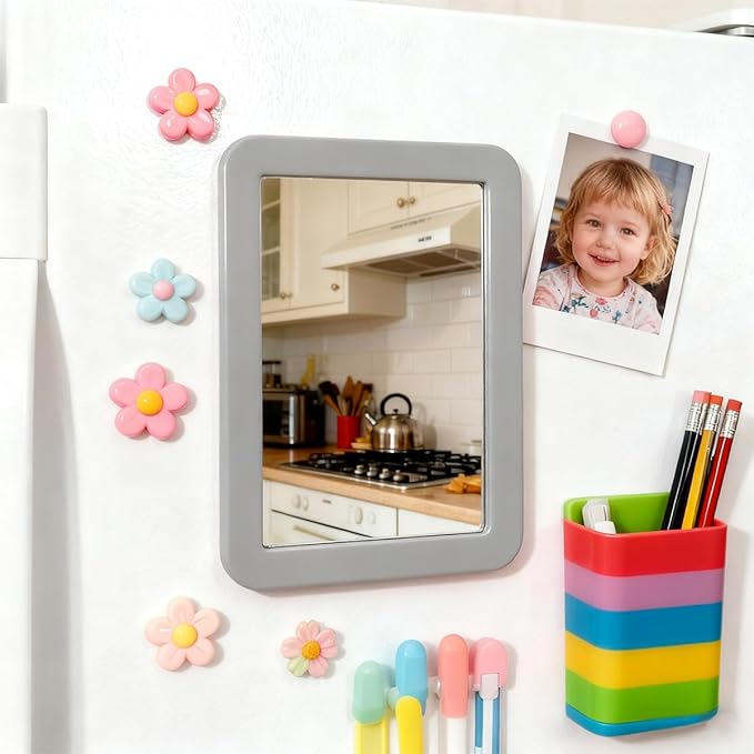 ARTLYMERS Magnetic Locker Mirror, 5x7 Real Glass Small Mirrors for Locker with Magnetic Backing, for School Locker, Bathroom, Household Refrigerator, Locker Accessory (Grey)