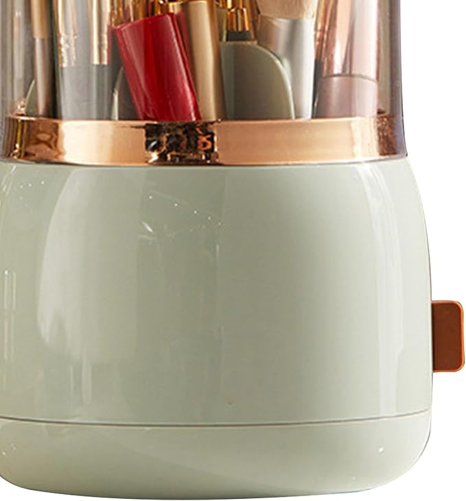 Makeup Brush Holder, Makeup Brush Organizer Makeup Brush Holder Organizer with Lid 360?? Rotating Makeup Storage for Home (Light Green)