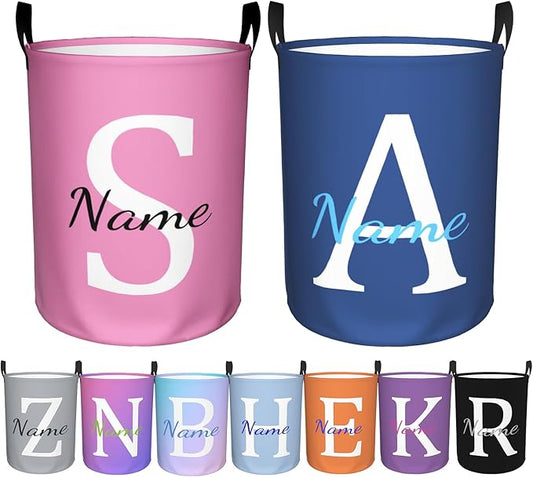 Custom Name Laundry Hamper, Personalized Laundry Basket with Name, Customized Dirty Clothes Storage Basket with Handles for Boys Girls Men Women Bedroom Bathroom (L)