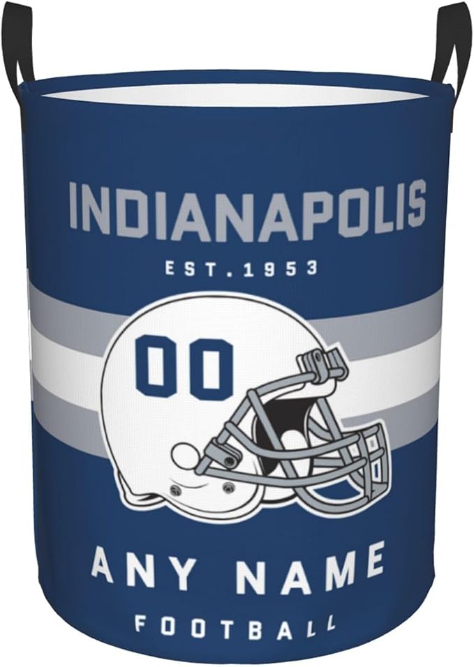 Custom Indianapolis Laundry Hamper - Personalized Football Style Laundry Basket - Customized Name And Number - Dirty Clothes Hamper Waterproof Large Capacity Hamper for Bedroom Bathroom Living Room