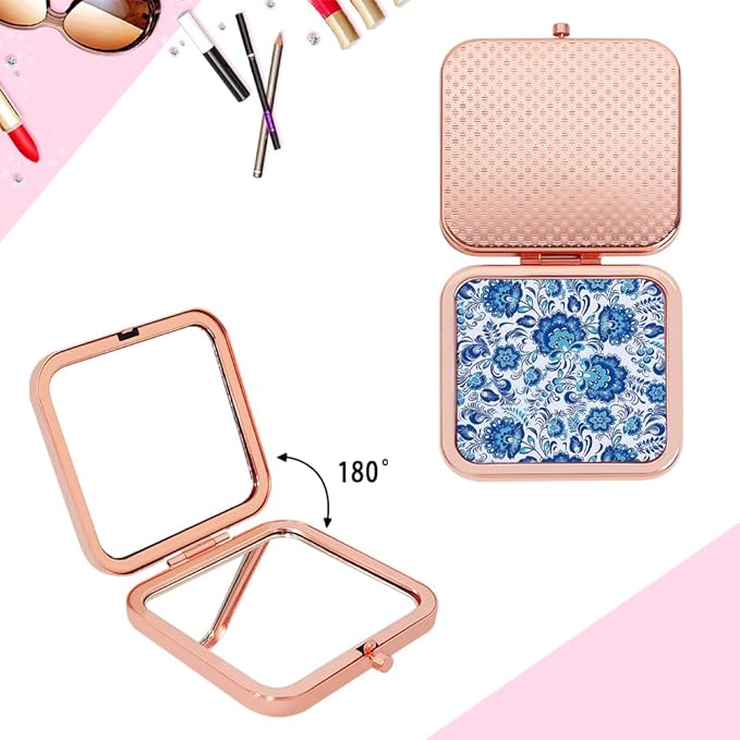 Magnifying Compact Mirror for Purse - 1x/2x Magnification Travel Makeup Mirror,Small Flower Pocket Mirrors,Handheld 2-Sided Portable Cosmetic Mirrors,Compact Mirror for Gift