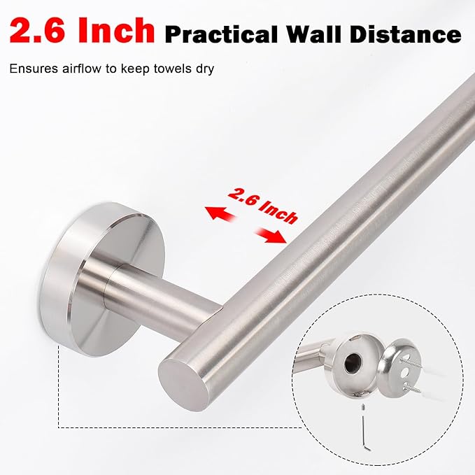 Livabber Bath Towel Bar, 304 Stainless Steel Towel Rack, Heavy Duty Towel Holder Wall Mounted for Bathroom/Kitchen, Usable Hanging Length-13.4 Inch, Total Length-16 Inch (Brushed Nickel)