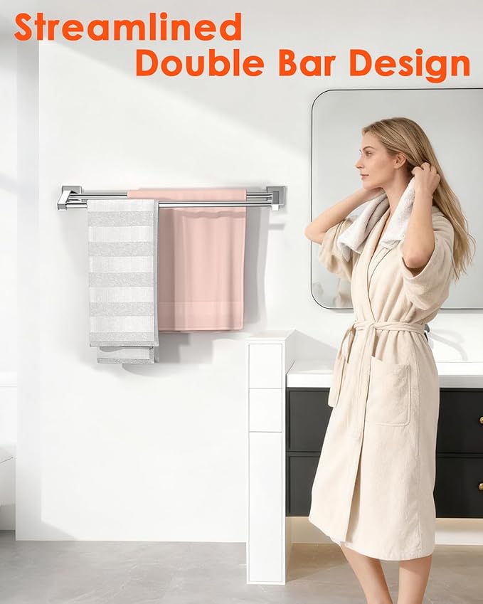 Alise Double Bath Towel Bars Towel Racks for Bathroom Lavatory,Wall Mount Towel Holder Heavy Duty SUS304 Stainless Steel Towel Hanger Towel Rail,Polished Chrome,28 Inch