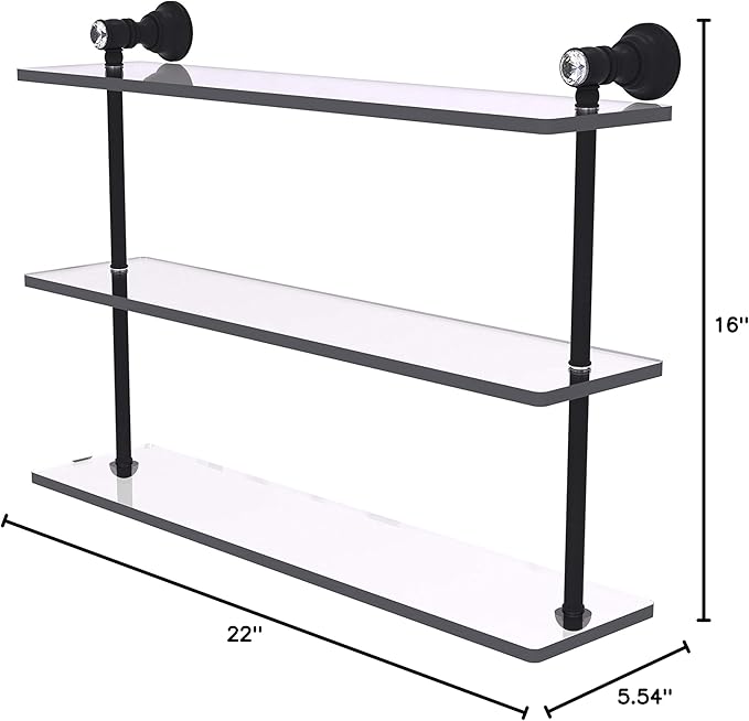 Allied Brass CC-5-22 Carolina Crystal Collection 22 Inch Triple Glass Shelf, Matte Black