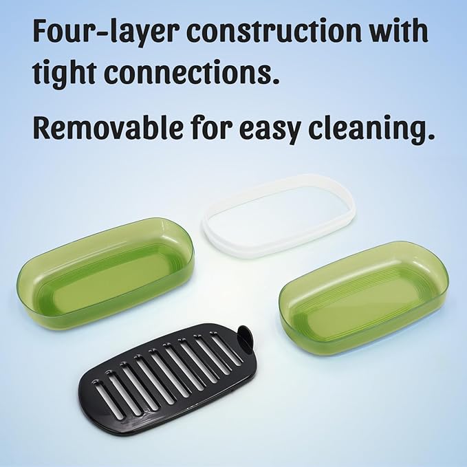 OZNER Travel Soap Case for Two Bars, Leak Proof Shampoo Bar Holder Compatible with Kitsch Bars, Soap Container with Drainage Layer for Bathroom, Camping, and Gym, Easy to Clean (Green)