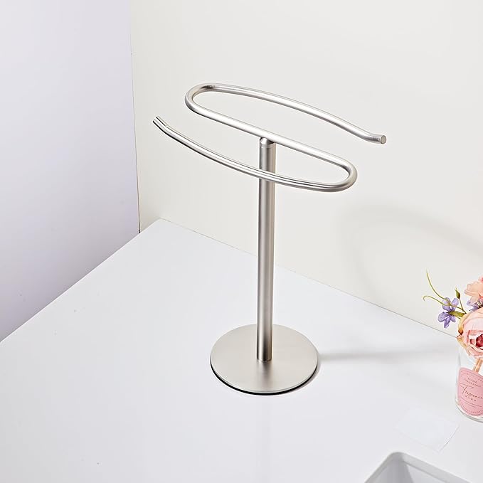 Brushed Nickel Hand Towel Holder Stand,13 Inch Free-Standing Towel Rack, SUS304 Stainless Steel Towel Bar Rack Stand, Tower Bar for Bathroom Kitchen Vanity Countertop?€?