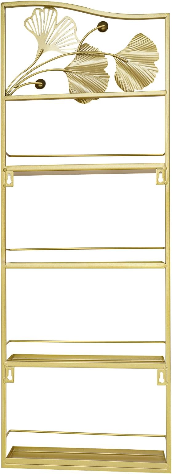3PCS Metal Nail Polish Racks, Nail Polish Wall Organizer 4 Tiers Leafage Shape Display Rack Wall Mounted Display Case for Home Spa Nail Salon Shop- Gold