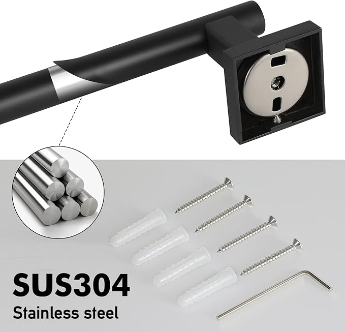 Matte Black Towel Bar, 20 Inches Stainless Steel Towel Rod-Square Base, Wall Mounted Towel Rack for Bathroom