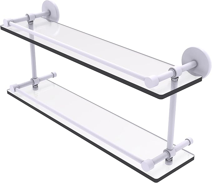 Allied Brass P1000-2/22-GAL-WHM 22 Inch Tempered Double Glass Gallery Rail Shelf, Matte White