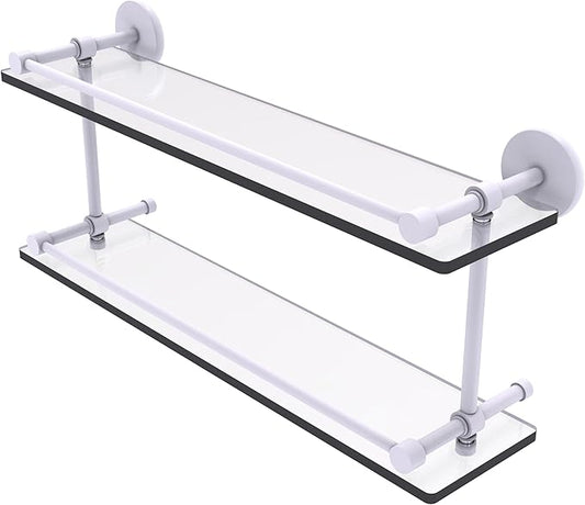 Allied Brass P1000-2/22-GAL-WHM 22 Inch Tempered Double Glass Gallery Rail Shelf, Matte White