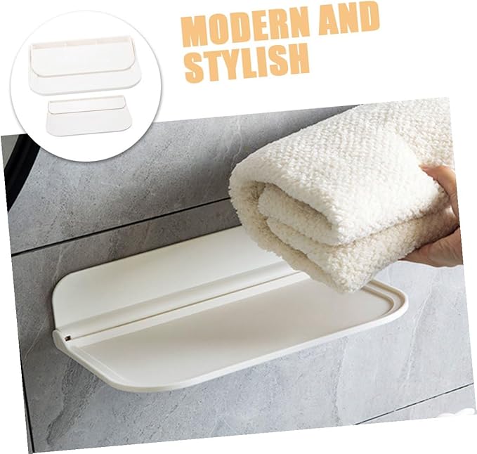 Lurrose 2pcs Small Folding Wall Shelf for Bathroom Space-Saving Organization Foldable Shelf with Adhesive Mount for Towels Soap and Compact Bathroom Storage