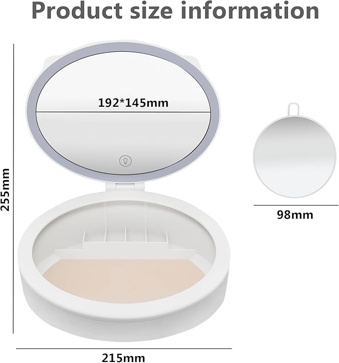 LED Makeup Mirror with Storage, 10X /1X Magnifying Vanity Mirror with 3 Types of Light, 66 LED Vanity Mirror with Lights,3-in-1 Deskop Storage Mirror,Travel Makep Mirror (White)