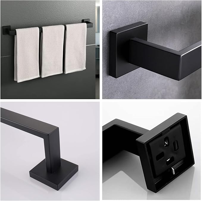 28 Inch Towel Bar for Bathrooms 12/16/20/24/28/32/36 Inch Stainless Steel 304 Matte Black Towel Holder Modern Square Towel Rod Rustproof Wall Mount (1, Matte Black, 28 Inch)