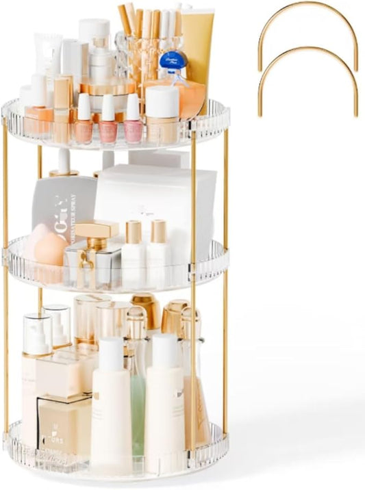 360° Rotating Makeup Organizer, Large Capacity 3 Tier Perfume Skincare Clear Bathroom Organizers, Multi-Function Spinning Cosmetic Storage for Bedroom, Dresser, Countertop