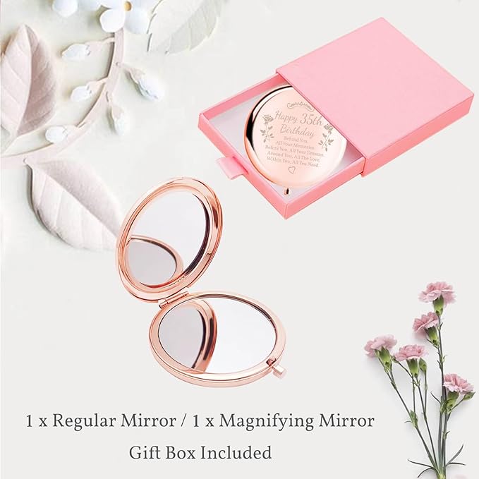 Birthday Gifts for Women Makeup Mirror 10th-85th Birthday Gifts for Sister Mom BFF Daughter Grandma Granddaughter - Milestone Birthday Presents 2-in-1 Compact Mirror (35th Birthday)