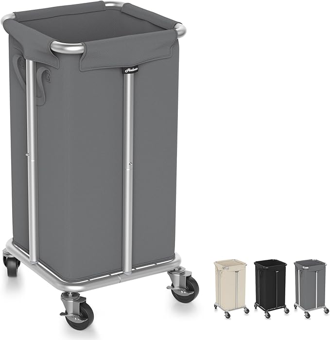 Hodonas 115L Laundry Basket with Wheels, 30 Gal. Rolling Laundry Hamper, Removable and Machine Washable Liner, Steel Frame, Tall Laundry Cart for Laundry Room, Bedroom, Bathroom, Dorm Storage -Gray
