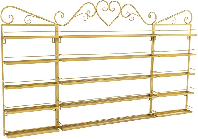 3PCS Wall-Mounted Nail Polish Racks, 5-Tier Metal Makeup Display Wall Shelf Storage Organizer for Home Spa Nail Salon Perfume Lipstick Cosmetic (Gold)