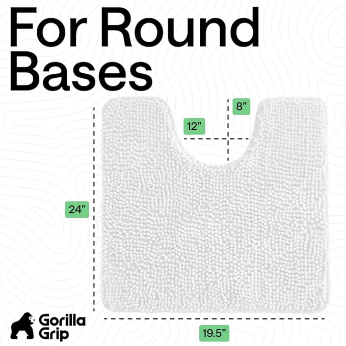 GORILLA GRIP Plush Absorbent Shaggy Chenille Bath Rug Mat for Oval Toilet Base with Rubber Backing, Machine Washable Rugs, Soft Microfiber Contour Mats for Toilets, Bathroom Decor, White
