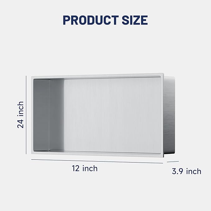 Stainless Steel Shower Niche 24"X12" No Tile Needed Recessed Inserted Wall Niche Shower for Bathroom, Living Room, Kitchen for Storage, Brushed Nickel