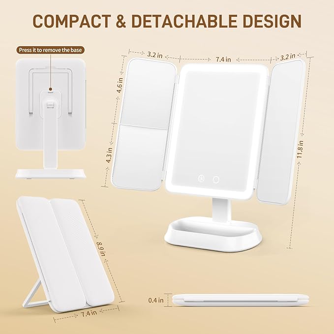 FRANO Makeup Mirror with Lights, Rechargeable Mirror with 3X/5X/10X Magnification, Portable Vanity Mirror with for Travel/Desk, Valentines Day Gifts for Her