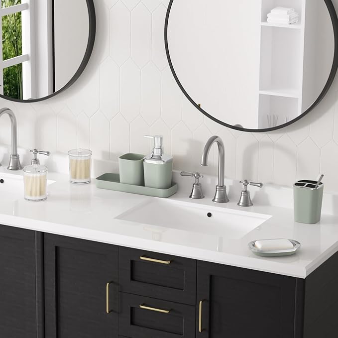 XLHOMO Bathroom Set, Sage Green Bathroom Accessories Set with Press-on Lid Bathroom Trash Can, Soap Dispenser, 10PC Bathroom Accessory Set for Home