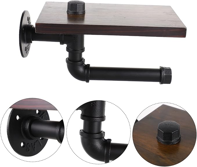POPETPOP Nordic Style Wall-Mounted Storage Rack Retro Iron Pipe Bathroom Shelf Shampoo and Tissue Holder Space-Saving Organizer for Home