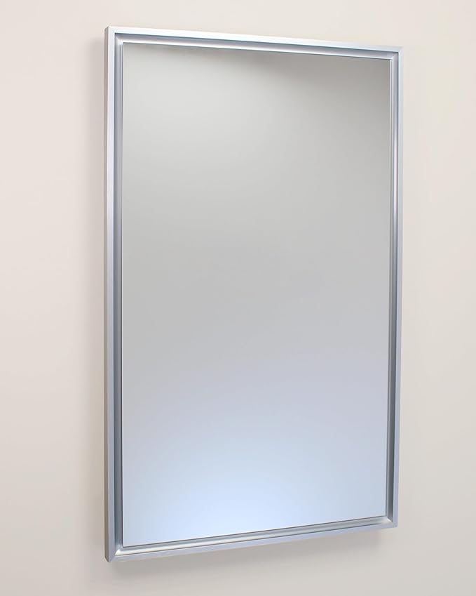 Fox Hollow Furnishings 16x26 Parker Metro Metal Framed Rectangle Recessed Bathroom Medicine Cabinet, Floating Mirror, 14x24 in-Wall Opening, Adjustable Glass Shelves, Magnet Close, Brushed Nickel