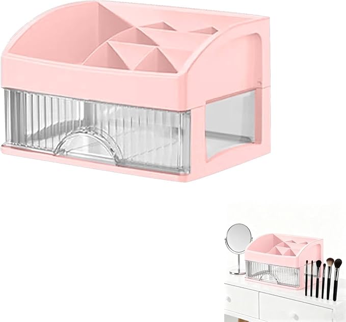 Makeup and Jewelry Organizer-Multilayer Transparent Drawer Storage,Desk Drawer Organizer-Cosmetics Jewelry Storage Cabinet,Desktop Rack for Stationery | Household Storage,for School Home (pink, S)