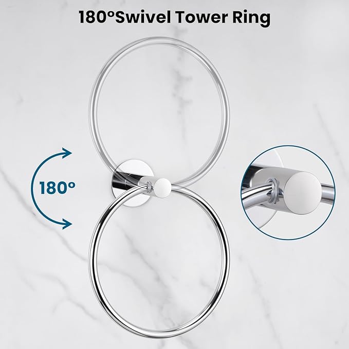 2 Pack Self Adhesive Towel Ring Stainless Steel Wall Mounted Hand Towel Holder No Drilling Towel Hanger Rack for Bathroom Kitchen