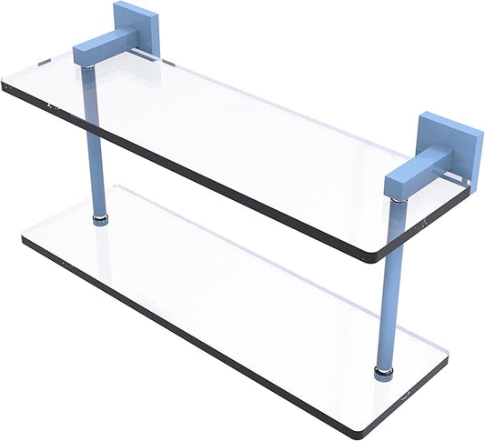Allied Brass MT-2-16-FTB Montero Collection 16 Inch Two Tiered Glass Shelf, Flat Troll Blue