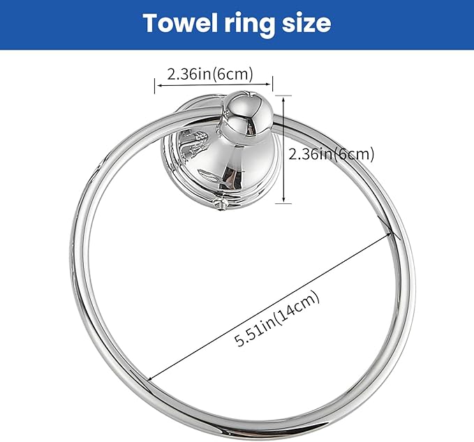sagetta Bathroom Hand Towel Holder Towel Ring 5.55-Inch Bath Towel Ring Diameter Wall Mount Brushed Nickel Chrome