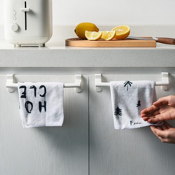 Towel Rack Over Door Towel Bar Hanging Holder ABS Bathroom Kitchen Cabinet Towel Rag Rack Shelf Hanger for Cupboard Door, 24x6x7cm, White