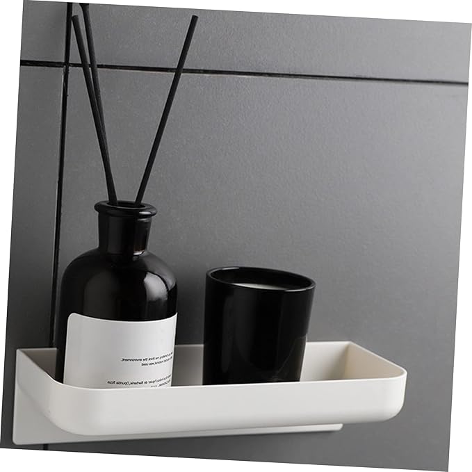 ULTECHNOVO 2-Piece Wall-Mounted Storage Rack Nail-Free Bathroom and Kitchen Organizer White Plastic Sundries Shelf for Easy Installation and Space-Saving