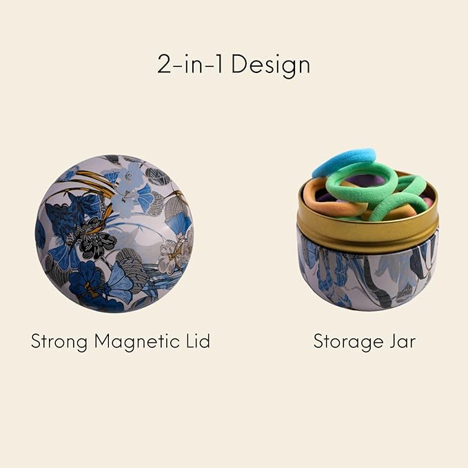Magnetic Bobby Pin Holder, 2-in-1 Design Bobby Pins Collector and Storage, Hair Accessories Organizer, Magnetic Paper Clip Holder, Blue Flower