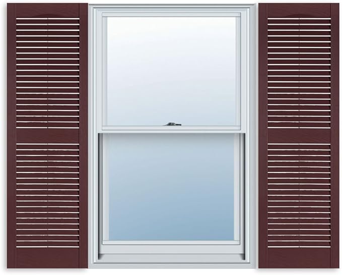 Exterior Solutions Standard Louver Exterior Vinyl Shutter, Burgundy (Pair), 15 Inch x 43 Inch