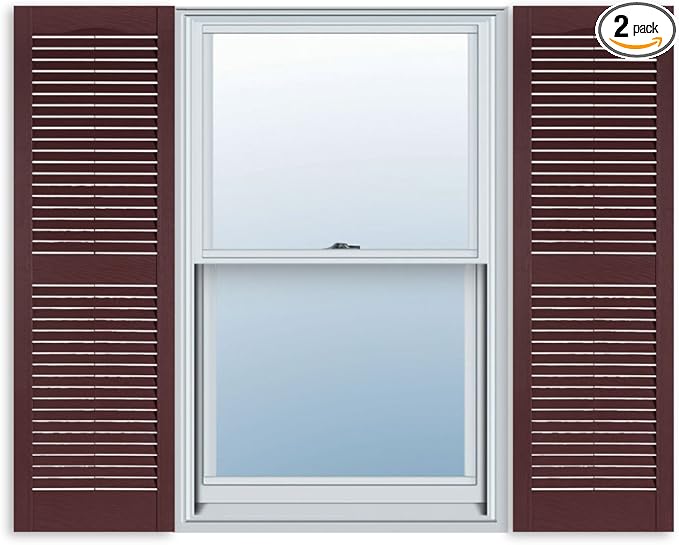 Exterior Solutions Standard Louver Exterior Vinyl Window Shutters, Burgundy (Pair), 15 Inch x 55 Inch