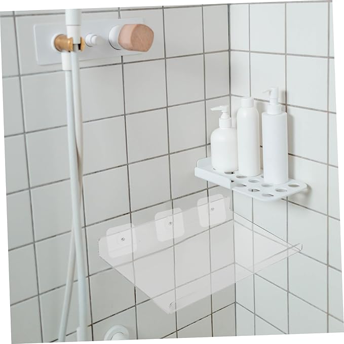 Wall Mounted Storage Shelf for Bathroom Acrylic Floating Rack No Drill Installation 2-Tier Organizer for Kitchen and Shower Space-Saving Storage Solution