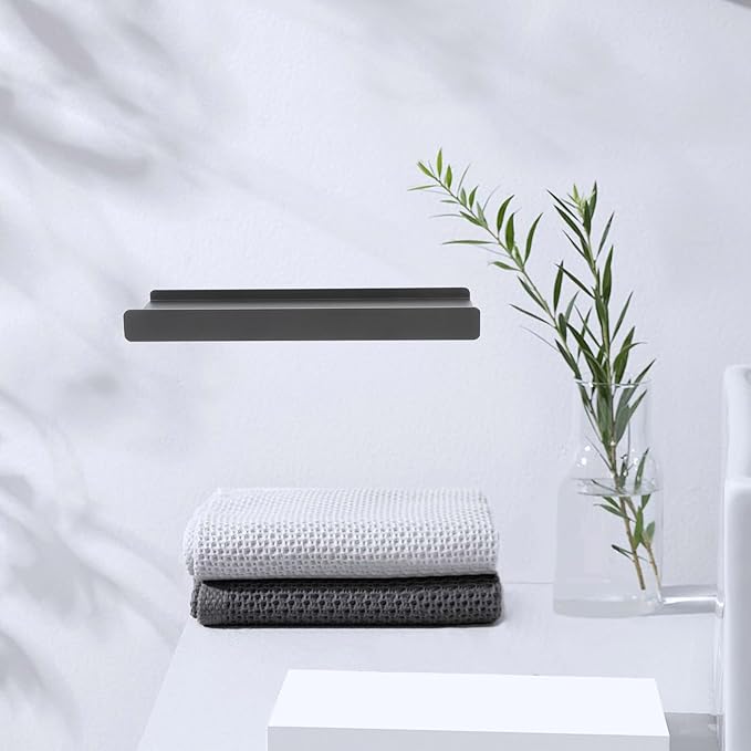 VICASKY Floating Shelf for Wall 12 Inch Small Aluminum Alloy Bathroom Shelf Dark Metallic Space-Saving Bathroom Organizer Rack for Toiletries and Makeup Storage