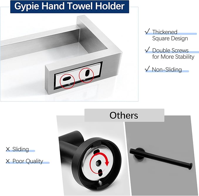 Gypie Brushed Nickel Towel Rack, Hand Towel Holder for Bathroom, Kitchen, Cabinet Wall 2 Pack, Stainless Steel