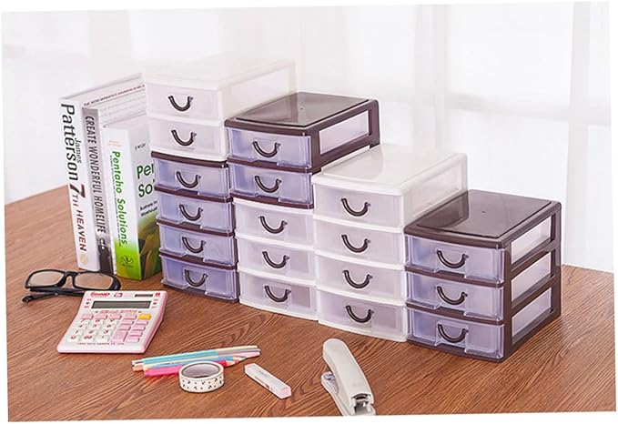 Beige Plastic Storage Box with Handle Translucent Desktop Organizer for Sundries Cosmetic Holder Lightweight Portable for Home Office Use